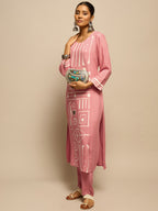 Pink Geometric Printed Kurta Set for Women - TLS