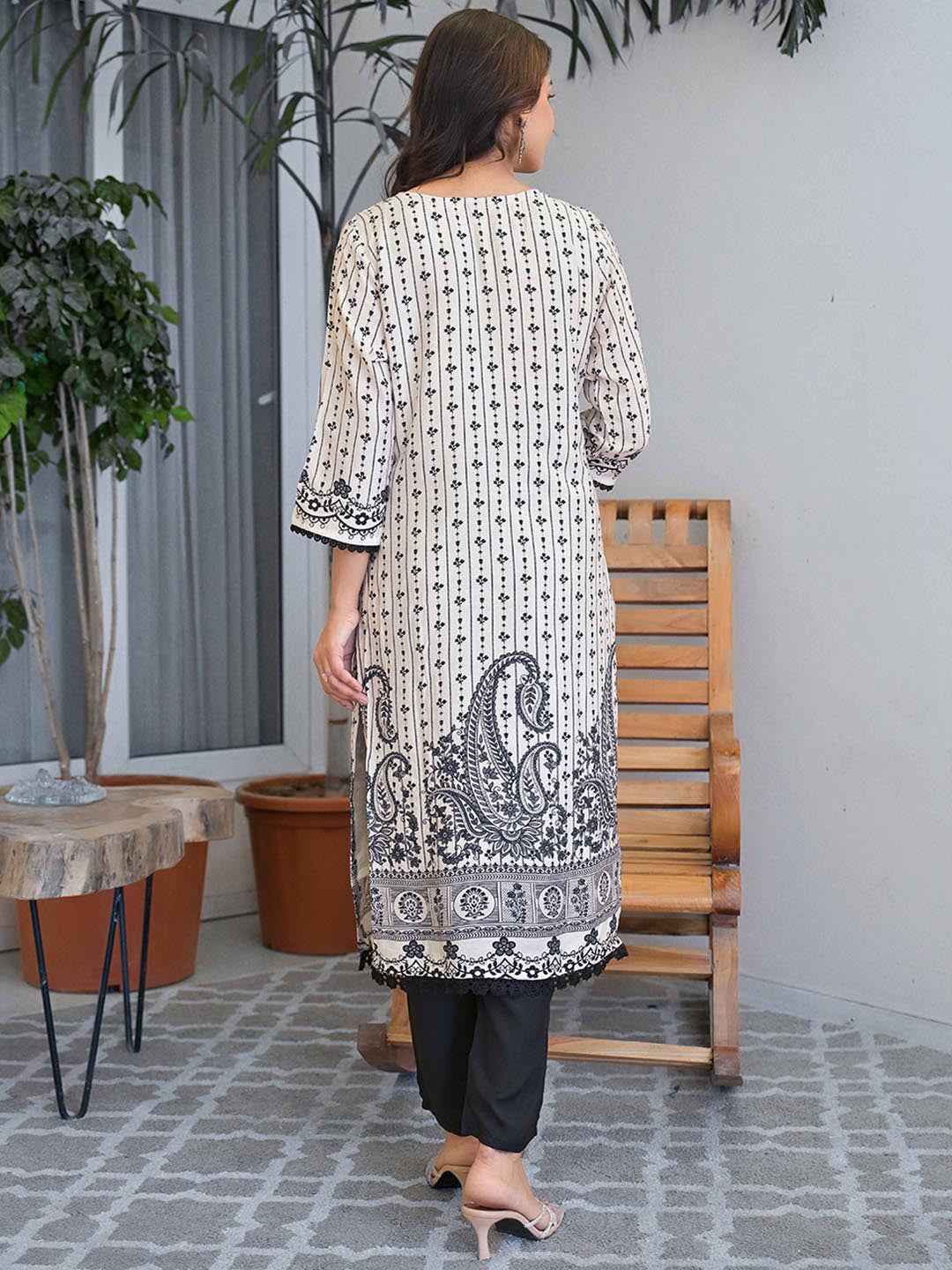 Black & White Embroidered  Kurta Set with Dupatta – The Layer Stories