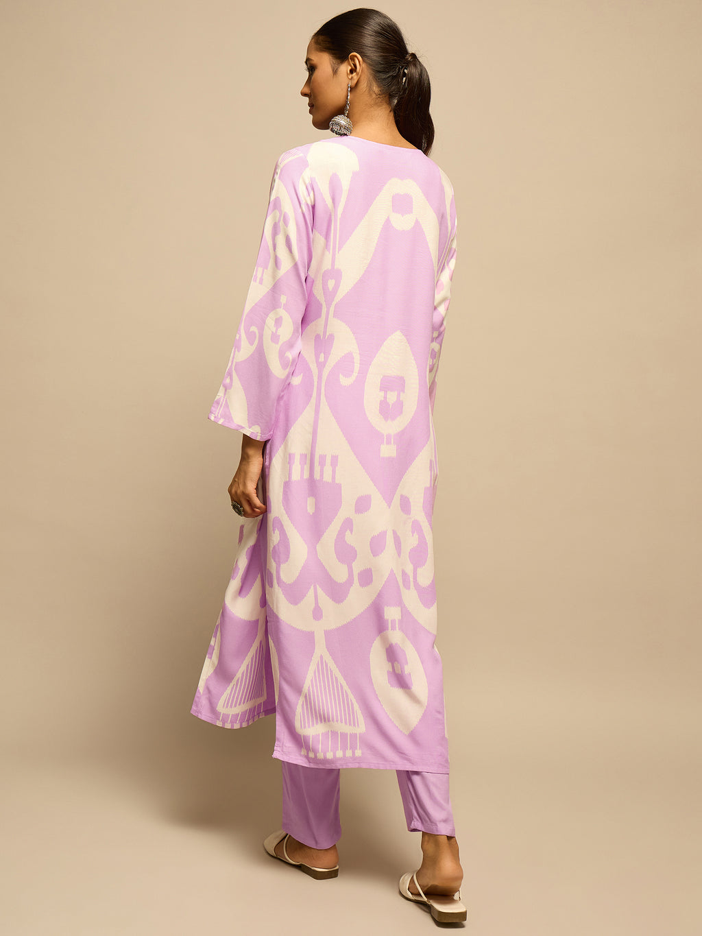 Purple Geometric Motifs Printed Kurta Set for Women - TLS-3