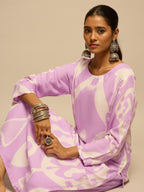 Purple Geometric Motifs Printed Kurta Set for Women - TLS-4