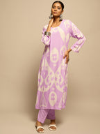 Purple Geometric Motifs Printed Kurta Set for Women - TLS
