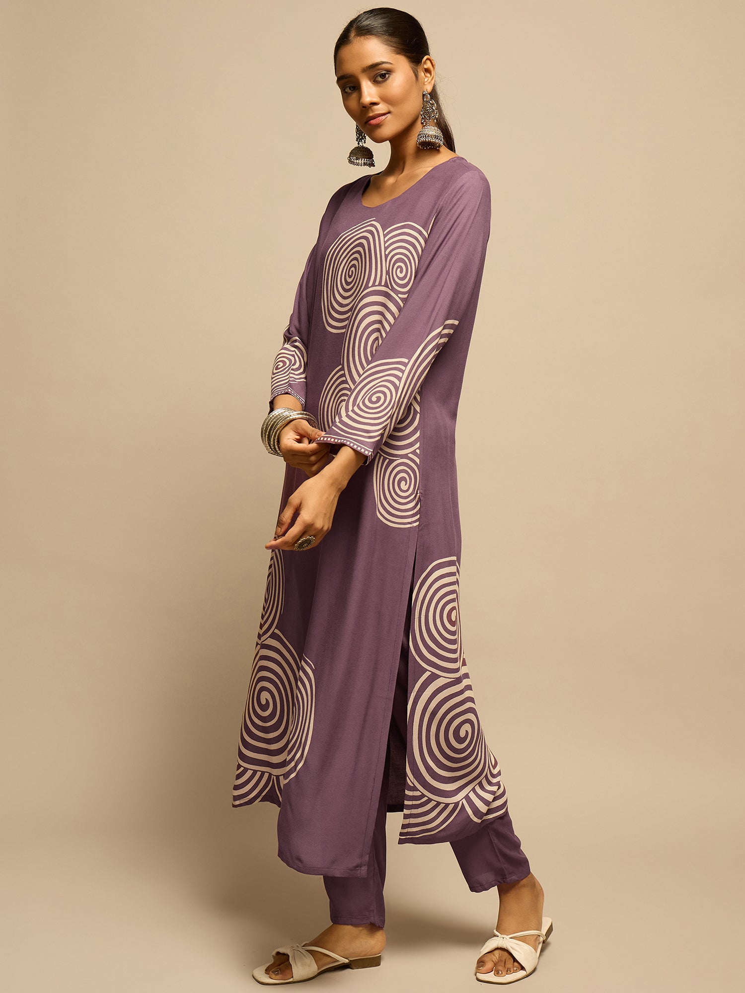 Purple Spiral Printed  Kurta Set for Women - TLS-1