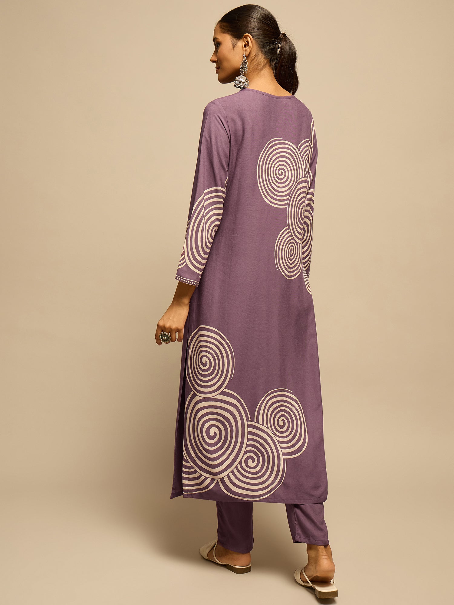 Purple Spiral Printed  Kurta Set for Women - TLS-2