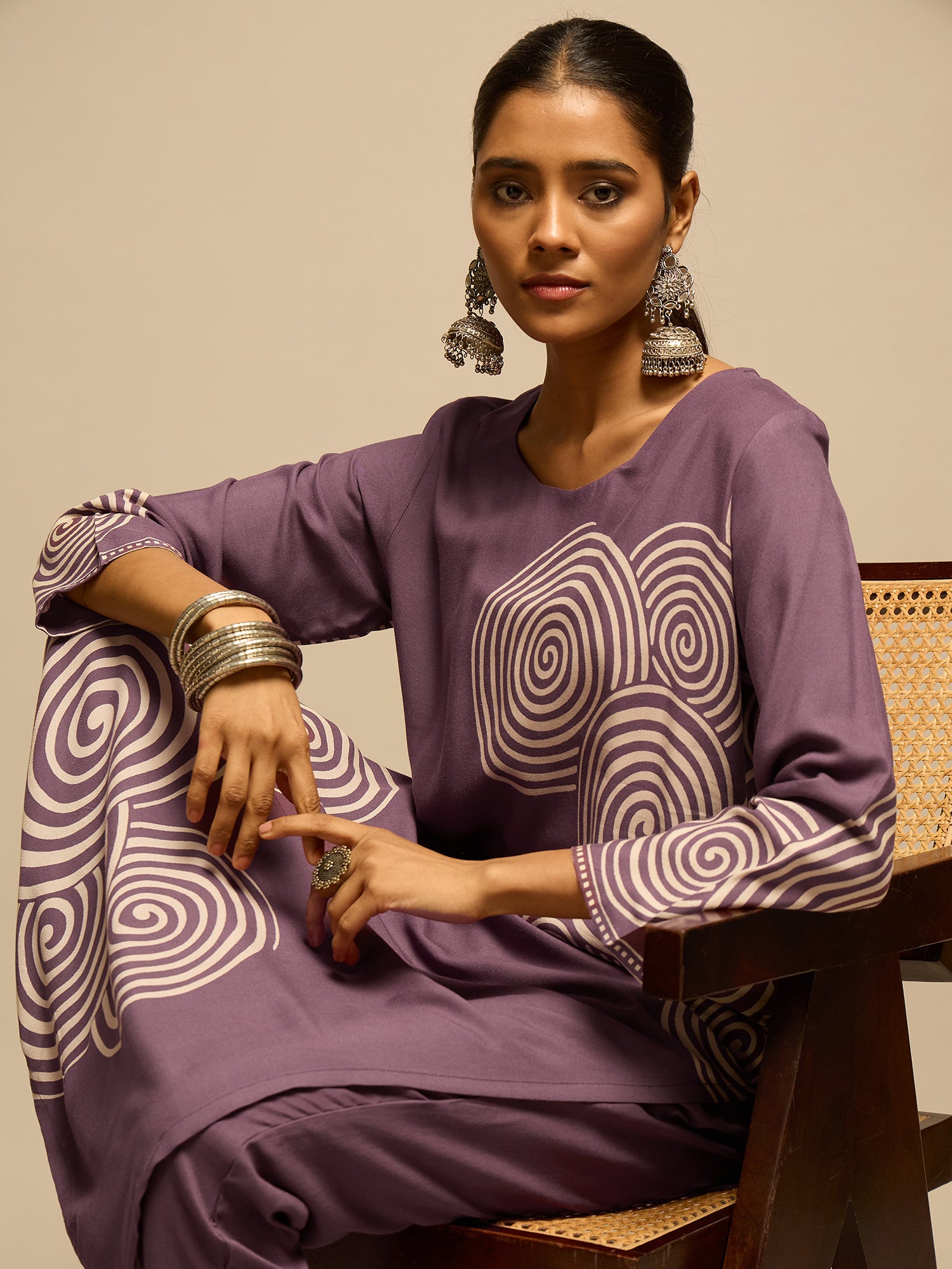 Purple Spiral Printed  Kurta Set for Women - TLS-3