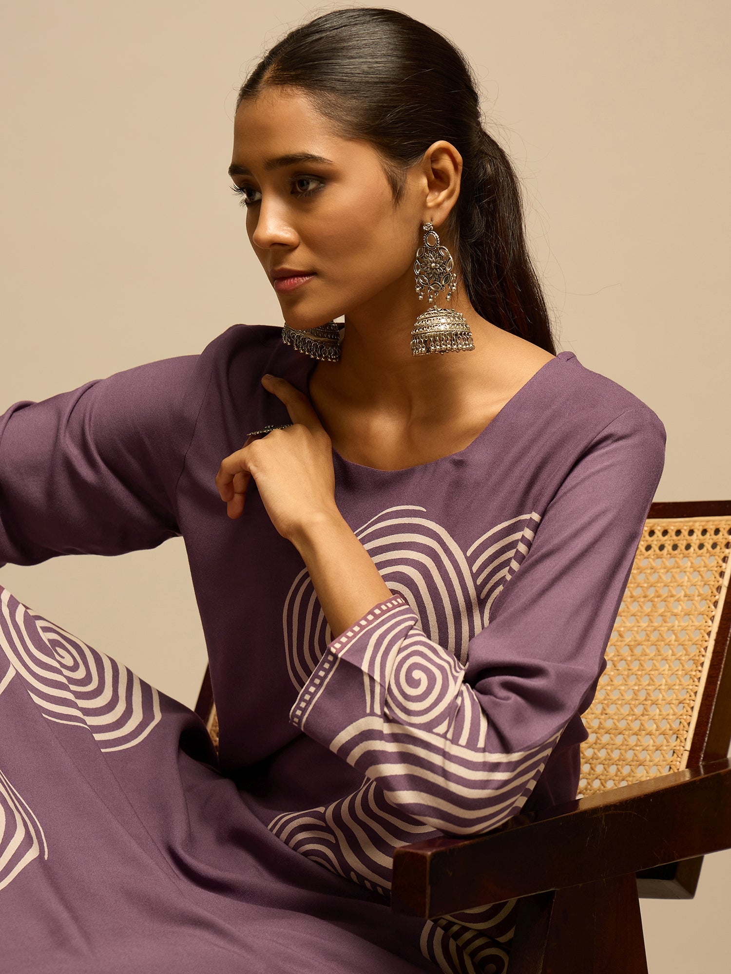 Purple Spiral Printed  Kurta Set for Women - TLS-4