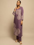 Purple Spiral Printed  Kurta Set for Women - TLS-5