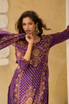 Purple Vibrant Printed Mirror Work Kurta Set for Women - TLS-1