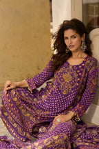 Purple Vibrant Printed Mirror Work Kurta Set for Women - TLS-2