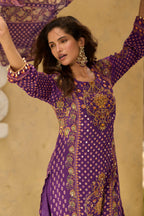 Purple Vibrant Printed Mirror Work Kurta Set for Women - TLS-4