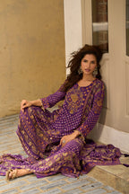 Purple Vibrant Printed Mirror Work Kurta Set for Women - TLS-6