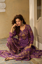 Purple Vibrant Printed Mirror Work Kurta Set for Women - TLS-7