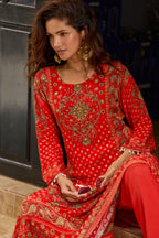 Red Radiant Red Embroidered Kurta Set for Women - TLS-1