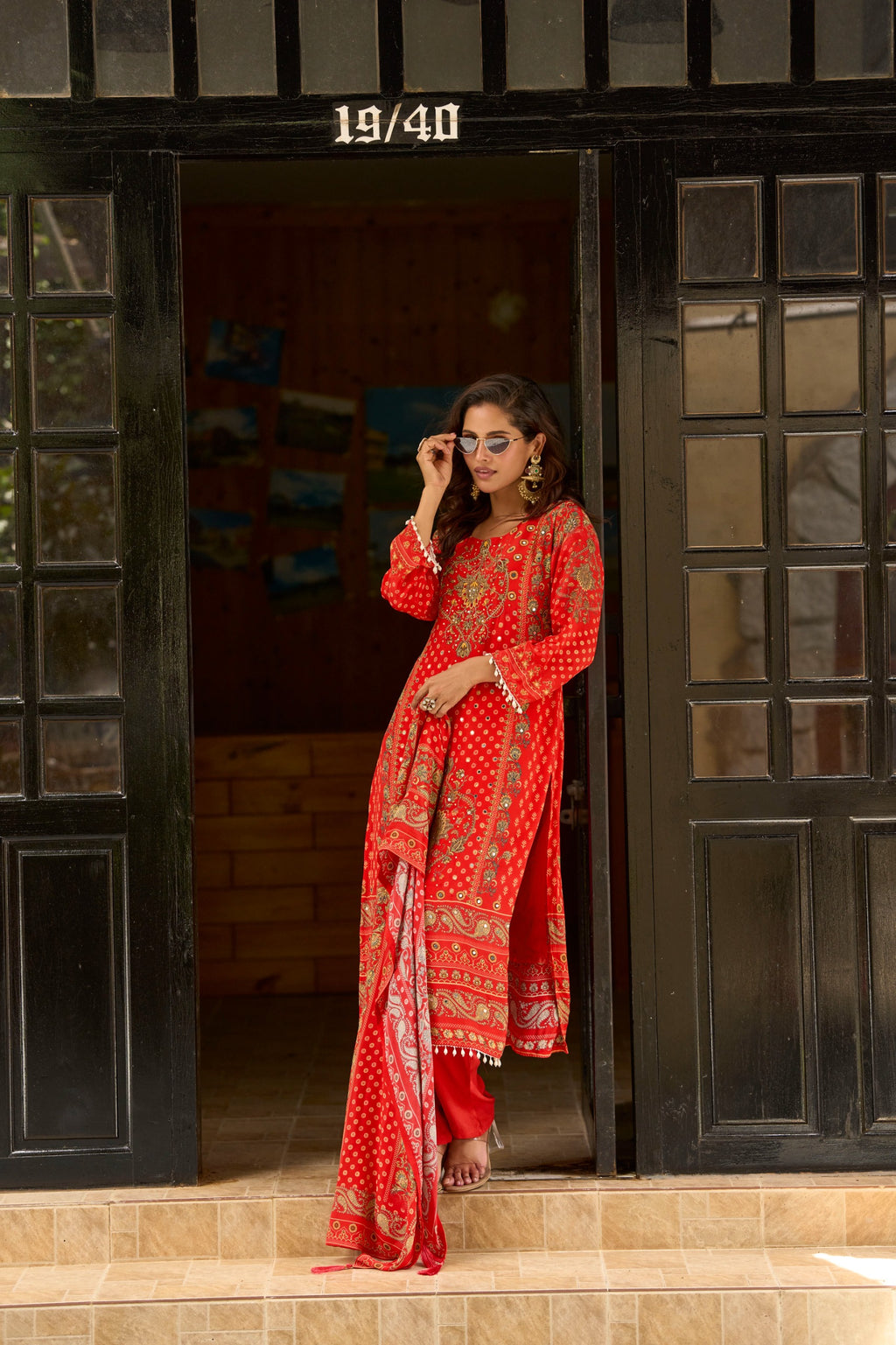 Red Radiant Red Embroidered Kurta Set for Women - TLS-2