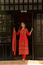 Red Radiant Red Embroidered Kurta Set for Women - TLS-3