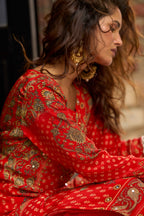 Red Radiant Red Embroidered Kurta Set for Women - TLS-4