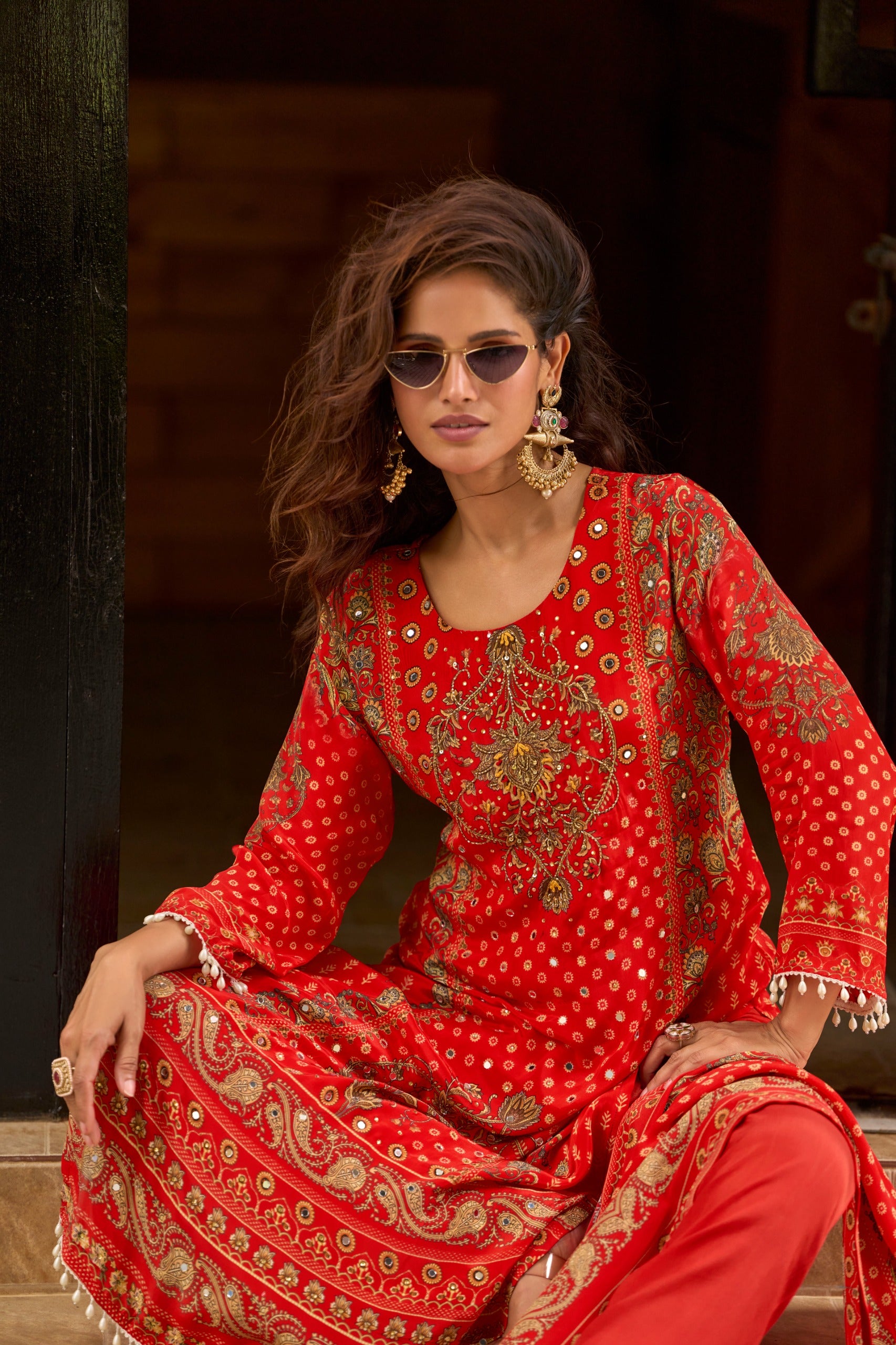 Red Radiant Red Embroidered Kurta Set for Women - TLS-5