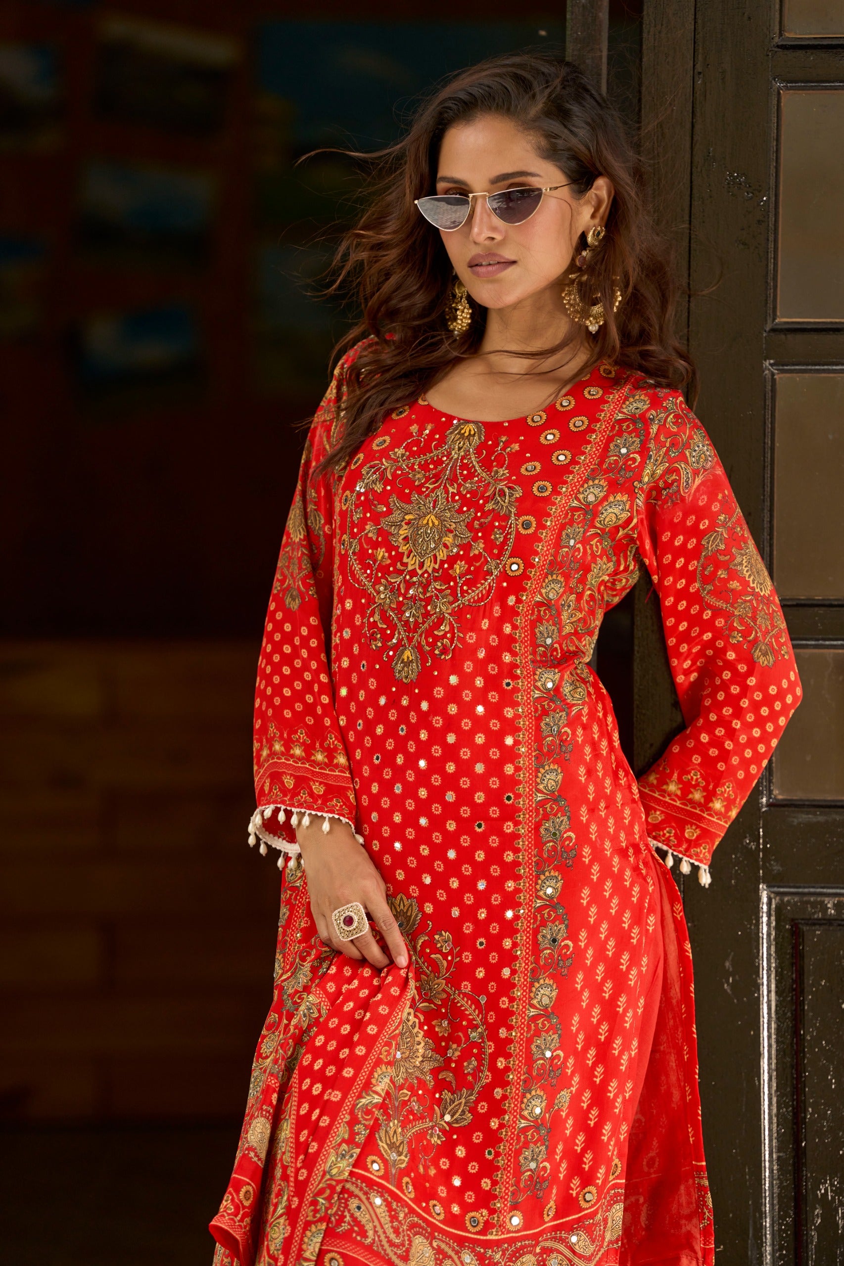 Red Radiant Red Embroidered Kurta Set for Women - TLS-6