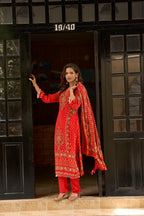 Red Radiant Red Embroidered Kurta Set for Women - TLS