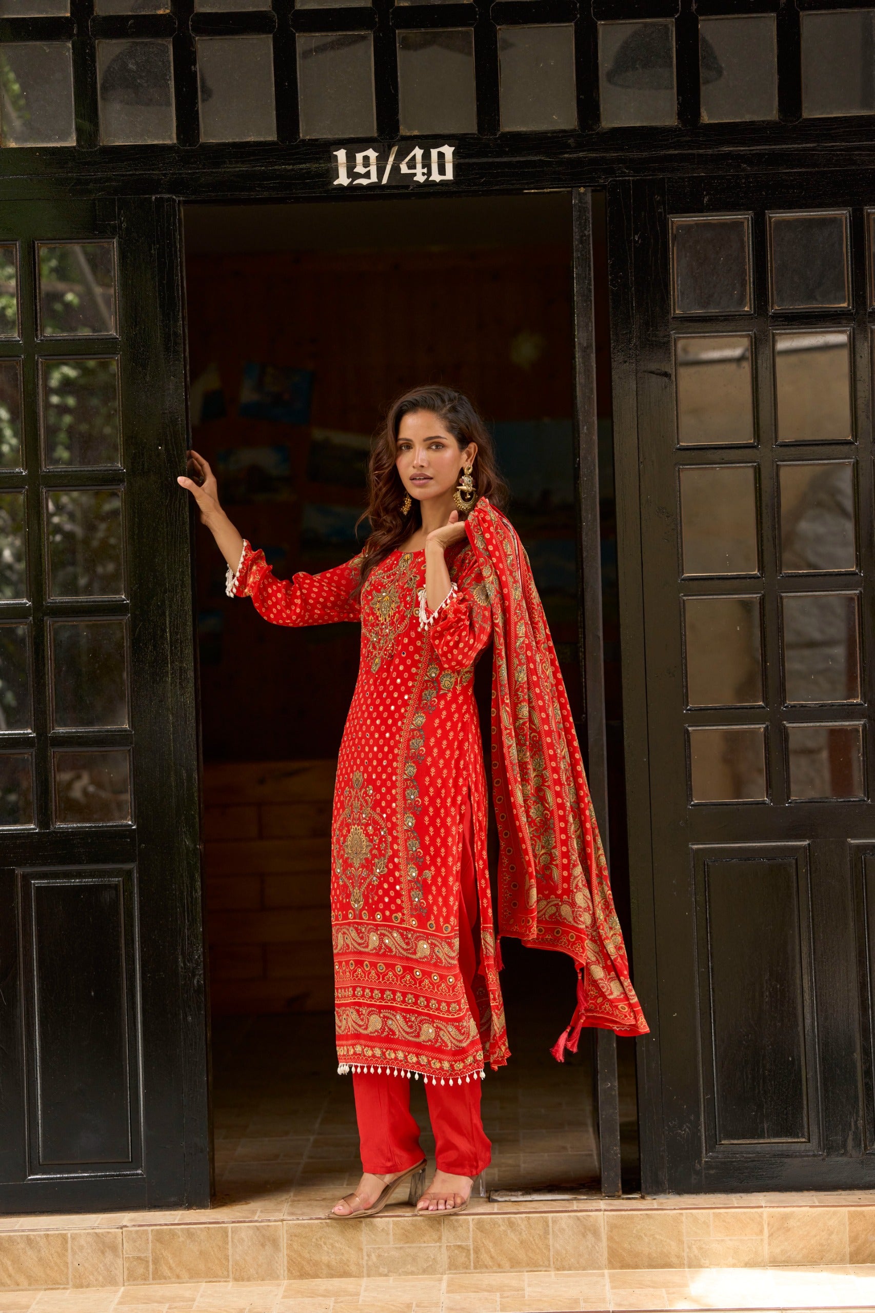 Red Radiant Red Embroidered Kurta Set for Women - TLS
