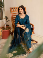 RoyalBlueFloralPrintedMotifsKurtaSetforWomen-TLS