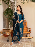 RoyalBlueFloralPrintedMotifsKurtaSetforWomen-TLS