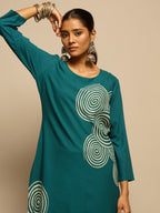 Teal  Spiral Printed  Kurta Set for Women - TLS-1