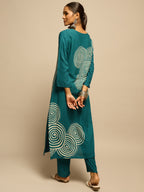 Teal  Spiral Printed  Kurta Set for Women - TLS-2