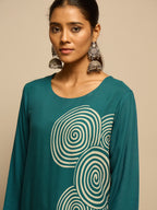 Teal  Spiral Printed  Kurta Set for Women - TLS-3