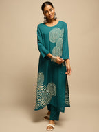 Teal  Spiral Printed  Kurta Set for Women - TLS
