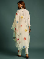 White  Floral Patch Work Kurta Set for Women - TLS-2