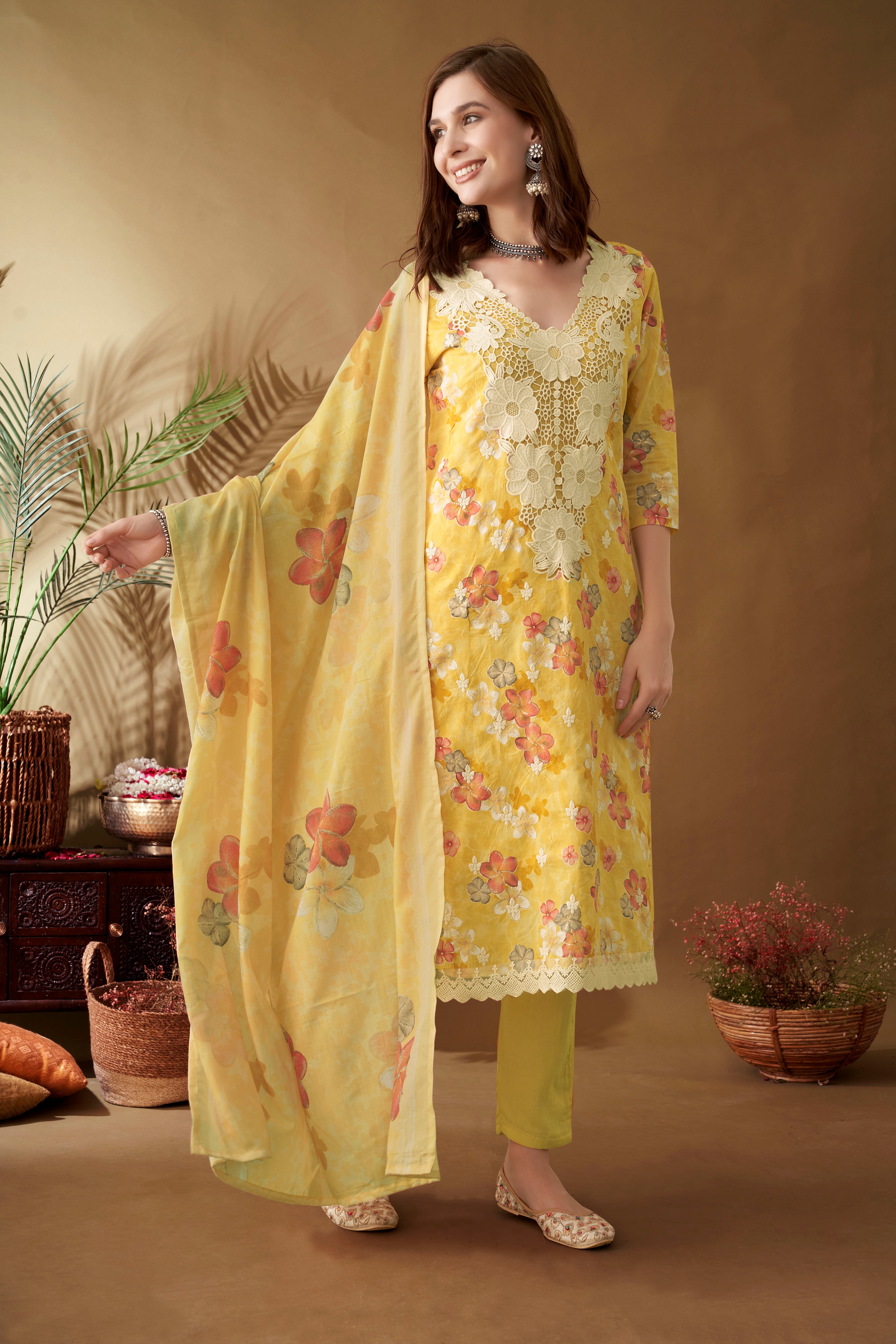 Floral Embroidary Patchwork Kurta Set for Women - TLS