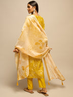 Yellow Floral Print Zari Work Kurta Set for Women - TLS-2