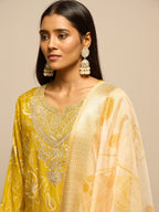 Yellow Floral Print Zari Work Kurta Set for Women - TLS-4