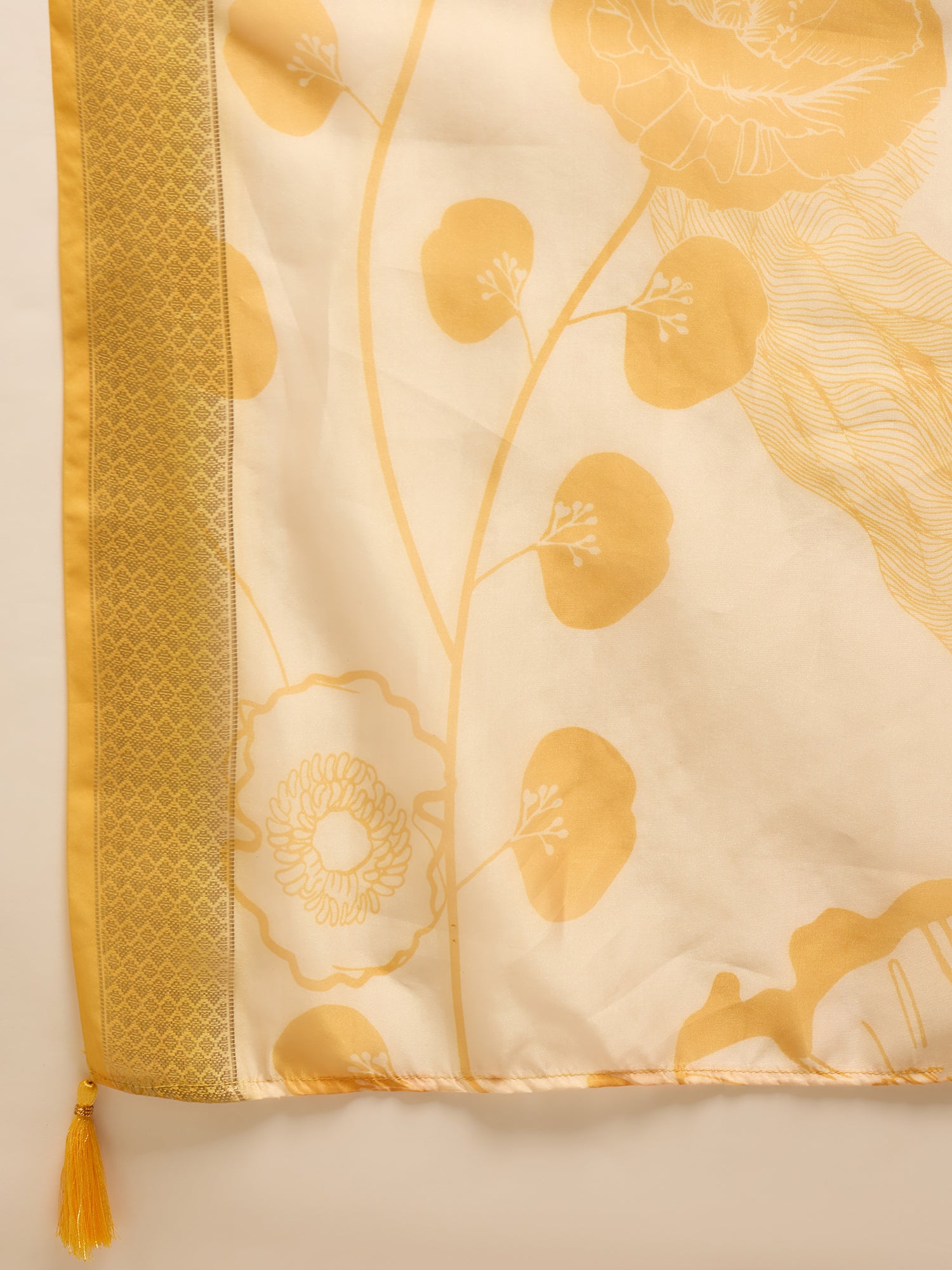 Yellow Floral Print Zari Work Kurta Set for Women - TLS-5