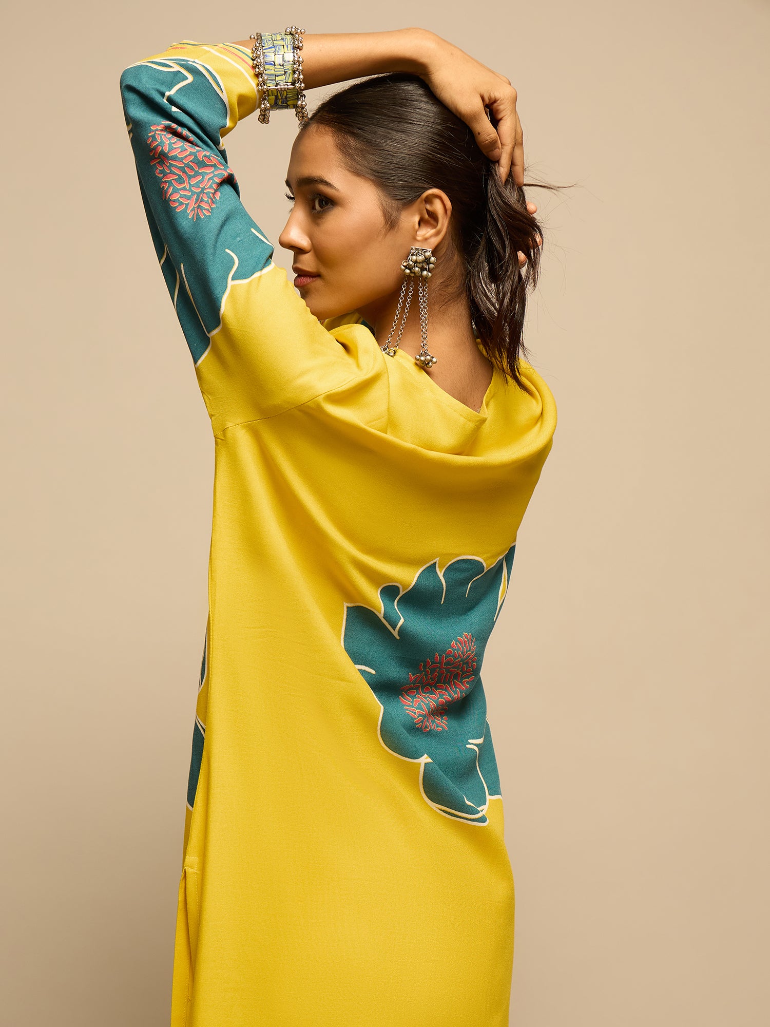 Yellow Floral Printed Kurta Set for Women - TLS-2