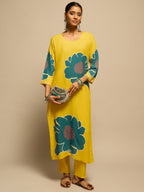 Yellow Floral Printed Kurta Set for Women - TLS-5