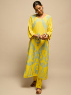 Yellow Geometric Motifs Printed Kurta Set for Women - TLS-5