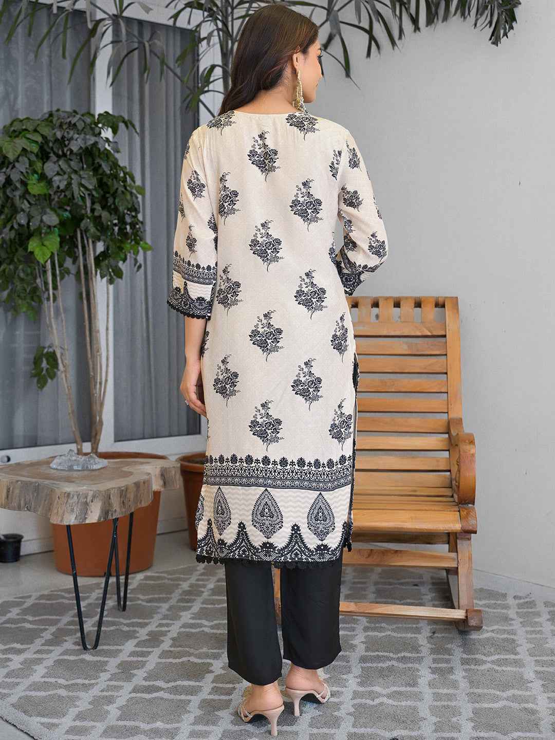 Beige Black Embroidered Suit Set with Dupatta – The Layer Stories