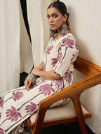 Cream Maroon Lotus Printed Kurta Set – The Layer Stories