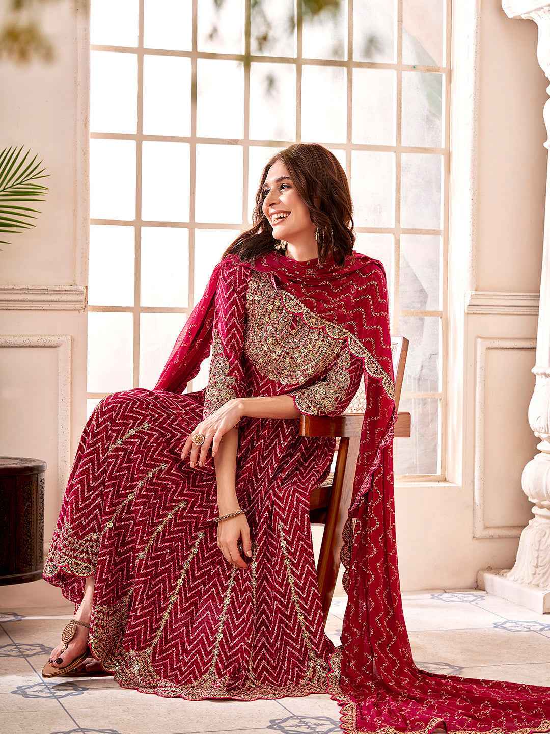 Maroon Embroidered Anarkali Set – The Layer Stories