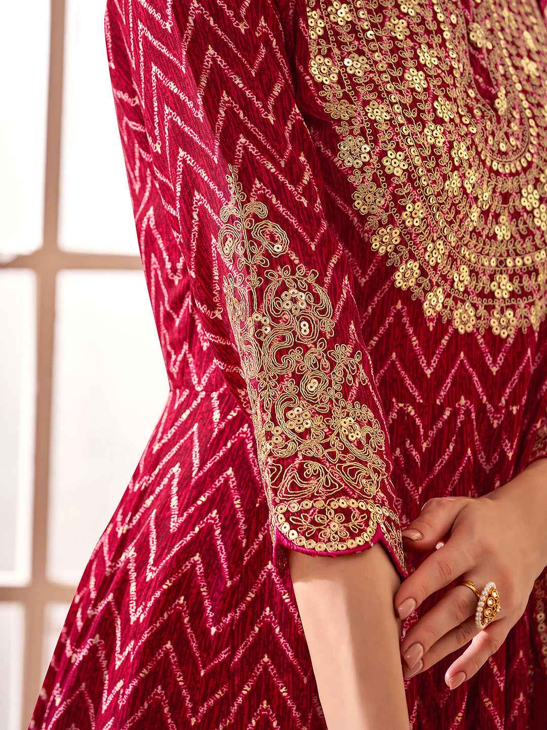 Maroon Embroidered Anarkali Set – The Layer Stories