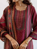 Maroon Printed Woolen Kurta Set with Dupatta – The Layer Stories