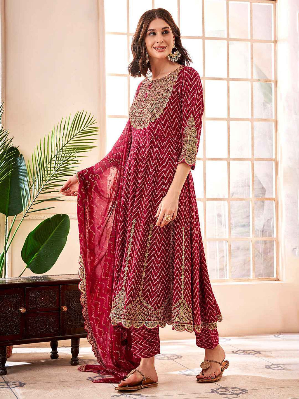 Maroon Embroidered Anarkali Set – The Layer Stories