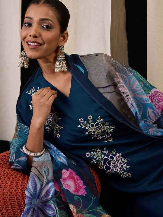 Floral Embroidered  Solid Kurta Set for Women - TLS Main Image