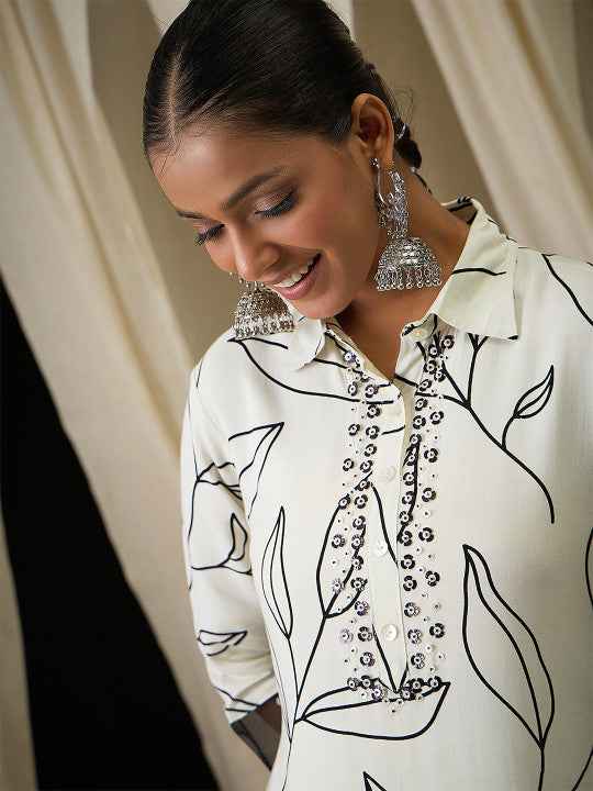 White Floral Printed Kurta Set for Women - TLS Main Image
