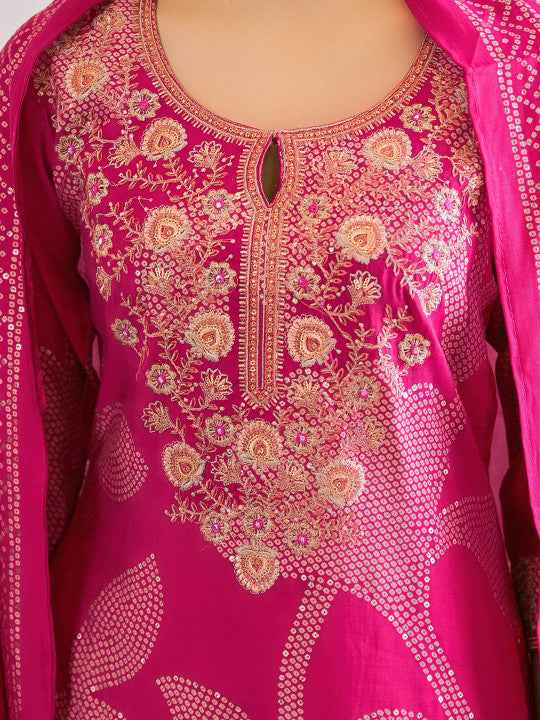 Pink Floral Thread Work Kurta Set for Women - TLS Main Image