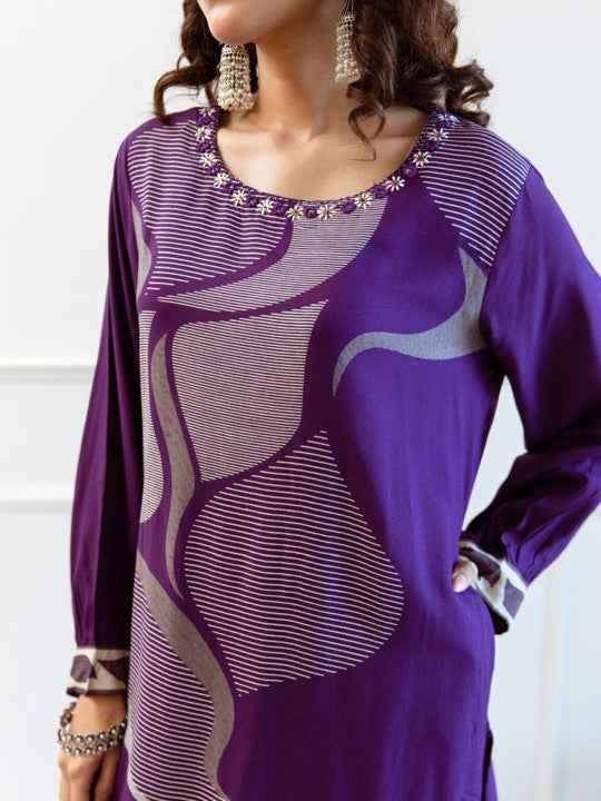 Swirling Geometric Printed Kurta Set for Women - TLS Main Image