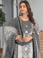 Black White Baroque Embroidery Kurta Set with Dupatta – The Layer Stories