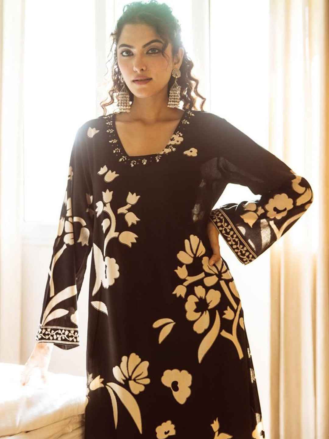 Black Floral Applique Festive Kurta Set – The Layer Stories