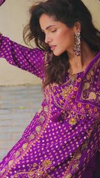 Purple Vibrant Printed Mirror Work Kurta Set for Women - TLS-8